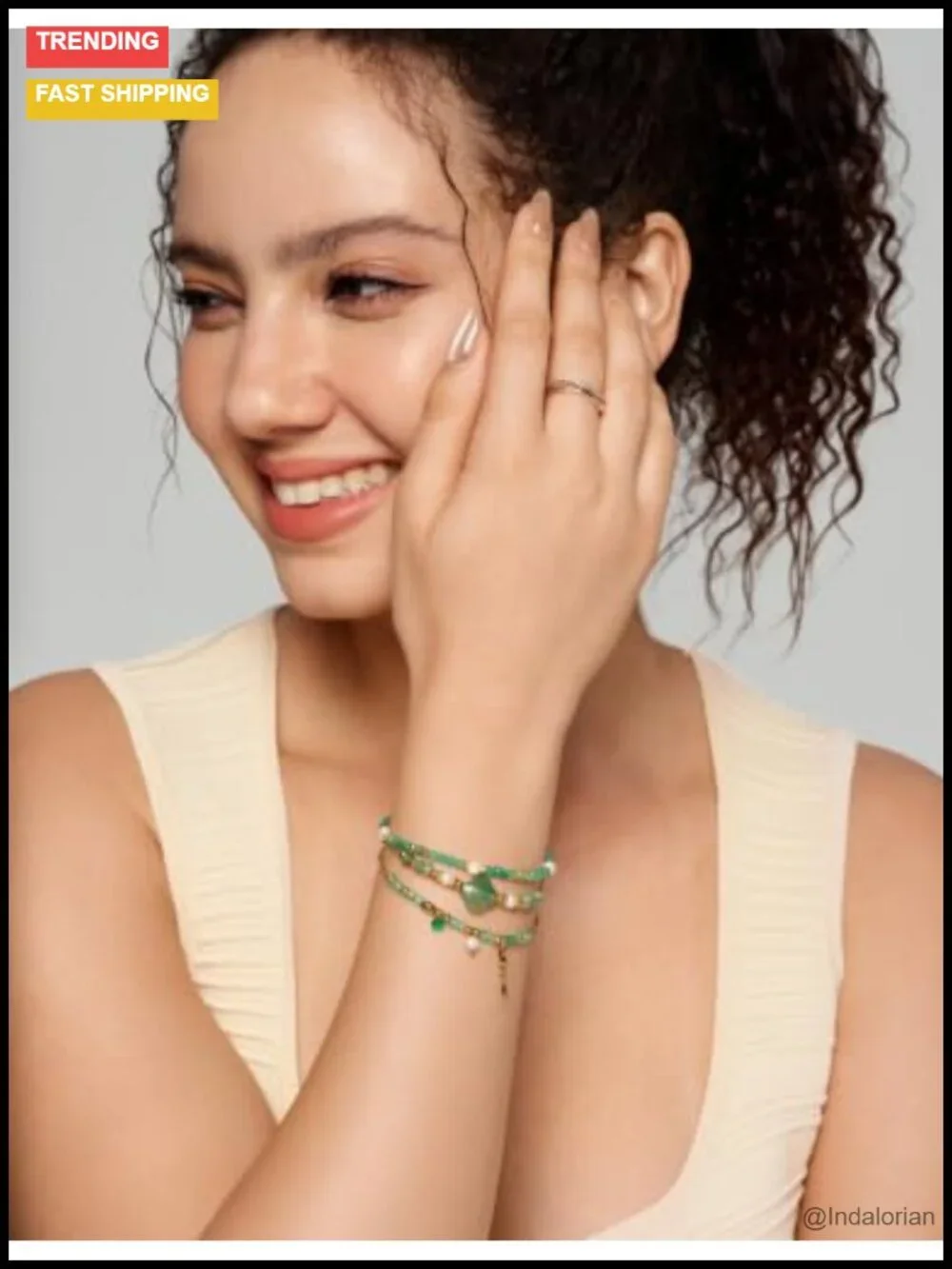 3PC Beaded Bracelet Set Stackable 14k Gold Plated Natural Stone